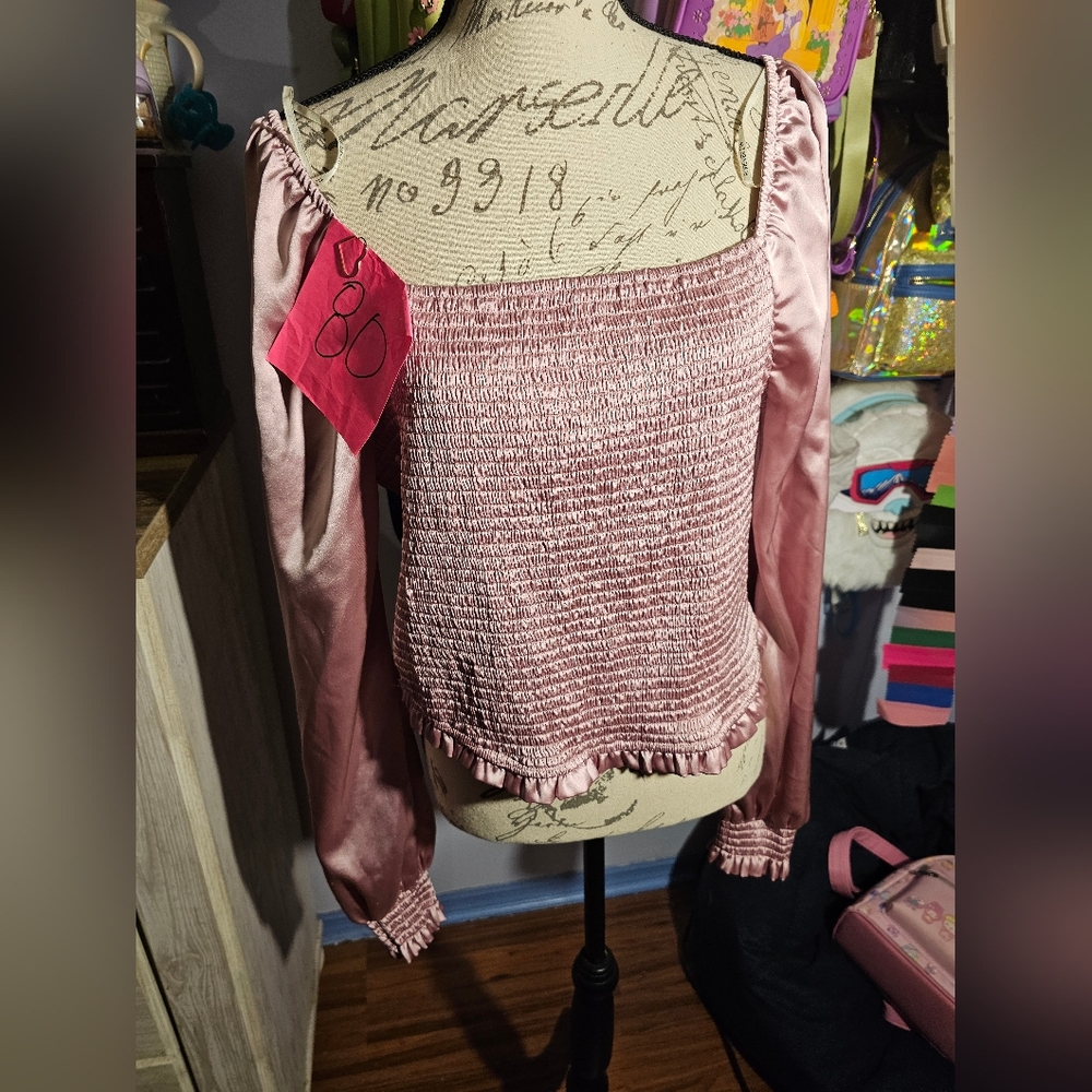 Forever 21 Pink Long Sleeve Blouse Plus Size 1x Ruching